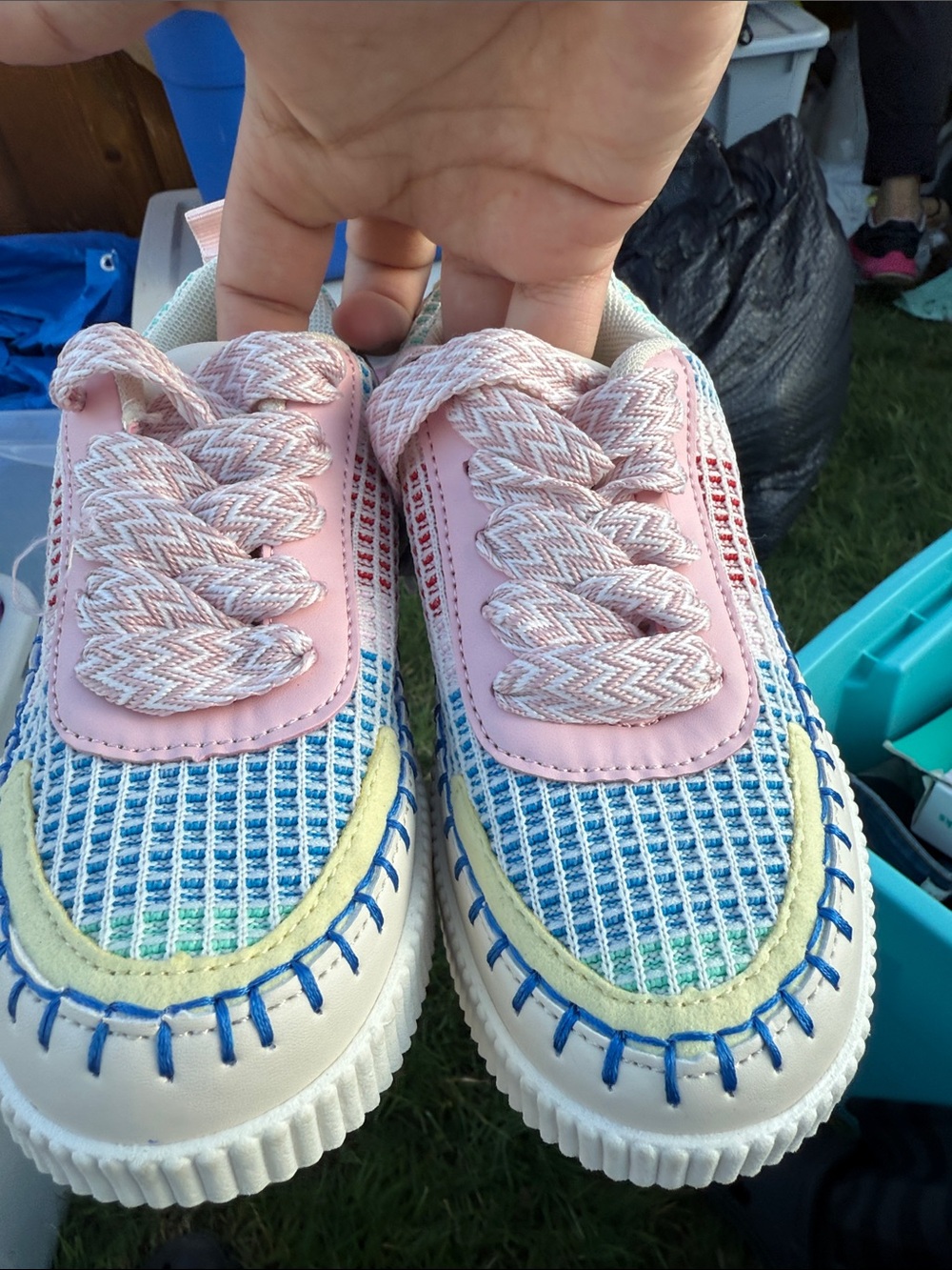 Kids Multicolor Knit Sneakers with Pink Accents